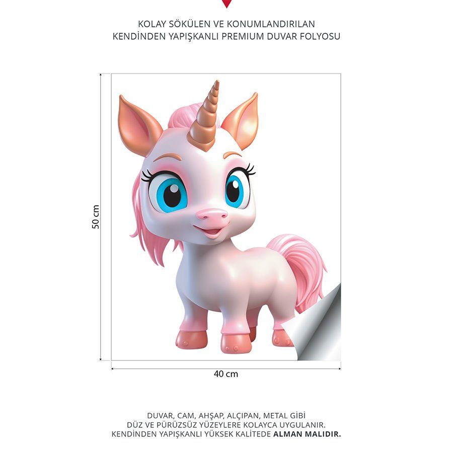 Sevimli Unicorn Çocuk Bebek Odası Duvar Stickeri | 40x50cm