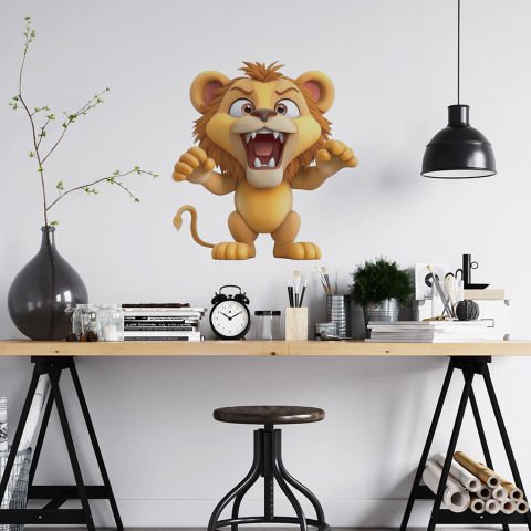 Sevimli Aslan Duvar Stickeri, Kreş Anaokulu Duvar Çıkartmaları| 47x50cm