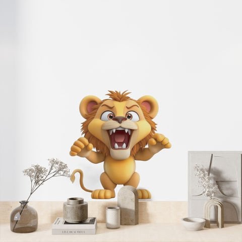Sevimli Aslan Duvar Stickeri, Kreş Anaokulu Duvar Çıkartmaları| 47x50cm