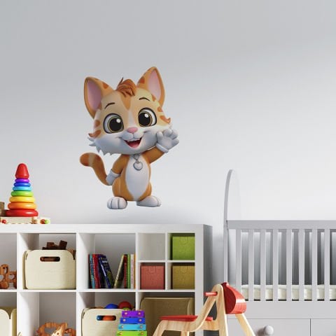 Sevimli Kedi Çocuk Bebek Odası Duvar Stickeri | 35x50cm