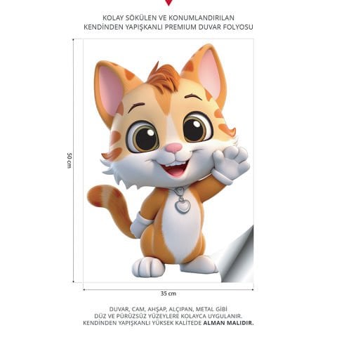Sevimli Kedi Çocuk Bebek Odası Duvar Stickeri | 35x50cm