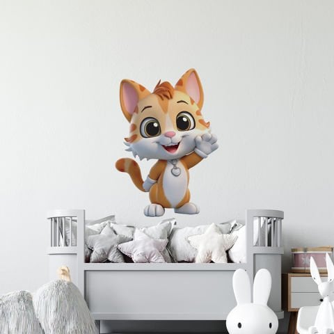 Sevimli Kedi Çocuk Bebek Odası Duvar Stickeri | 35x50cm