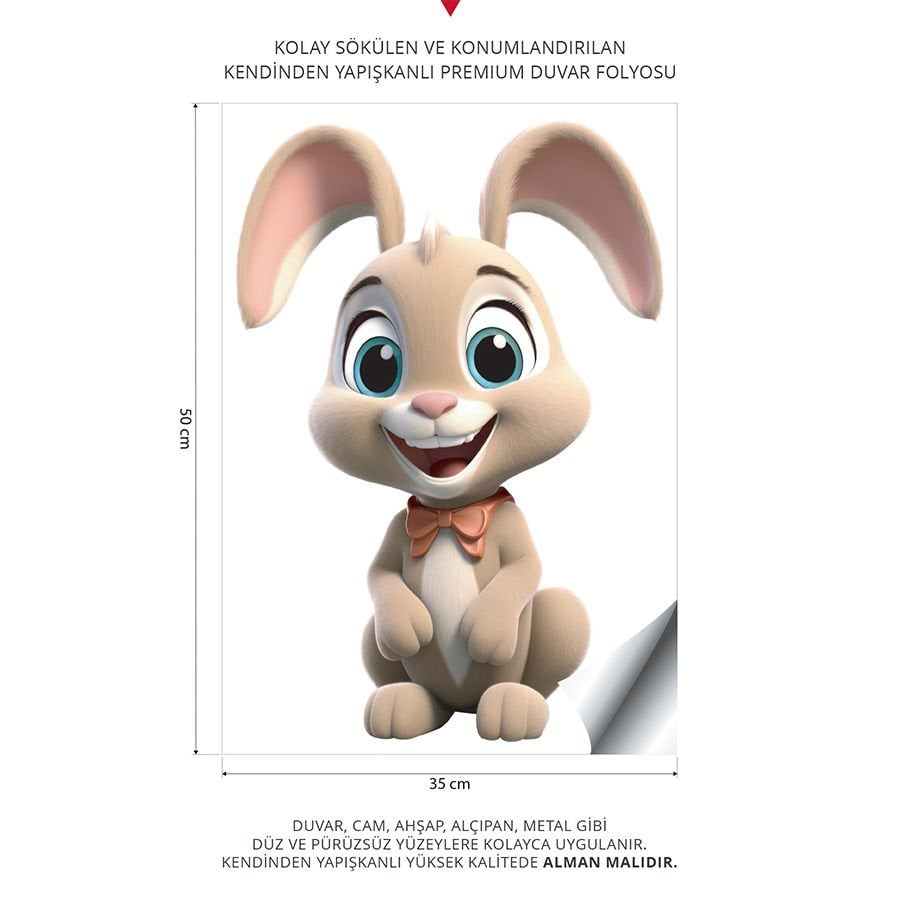 Sevimli Tavşan Çocuk Bebek Odası Duvar Stickeri | 35x50cm