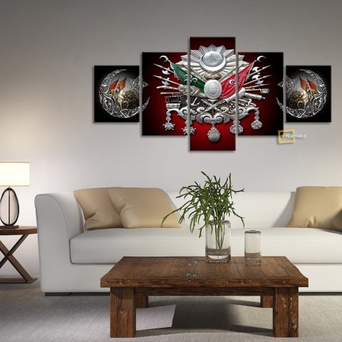 Osmanlı Arması 5 Parça Kanvas Tablo 60x100 Cm.