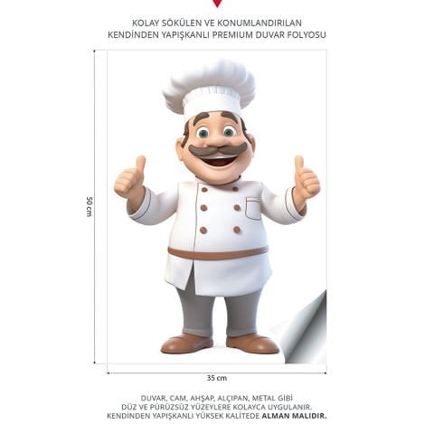 Sevimli Aşçı Duvar Stickeri, Mutfak Duvar Stickeri  | 35x50cm