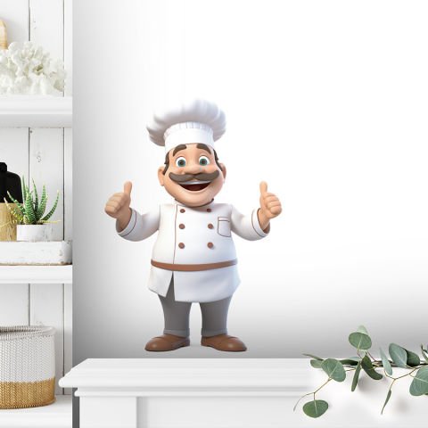 Sevimli Aşçı Duvar Stickeri, Mutfak Duvar Stickeri  | 35x50cm