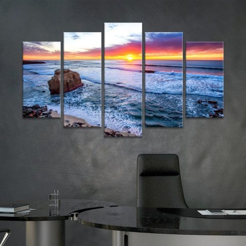 Deniz Manzaralı 5 Parça Kanvas Tablo 60x100 Cm.