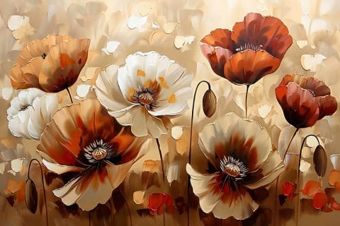 Romantik Yağlı Boya Görünümlü Çiçekli Duvar Kağıdı, Salon Duvar Kağıdı