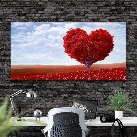 Kalpli Kırmızı Ağaç Kanvas Tablo 40x80 Cm.