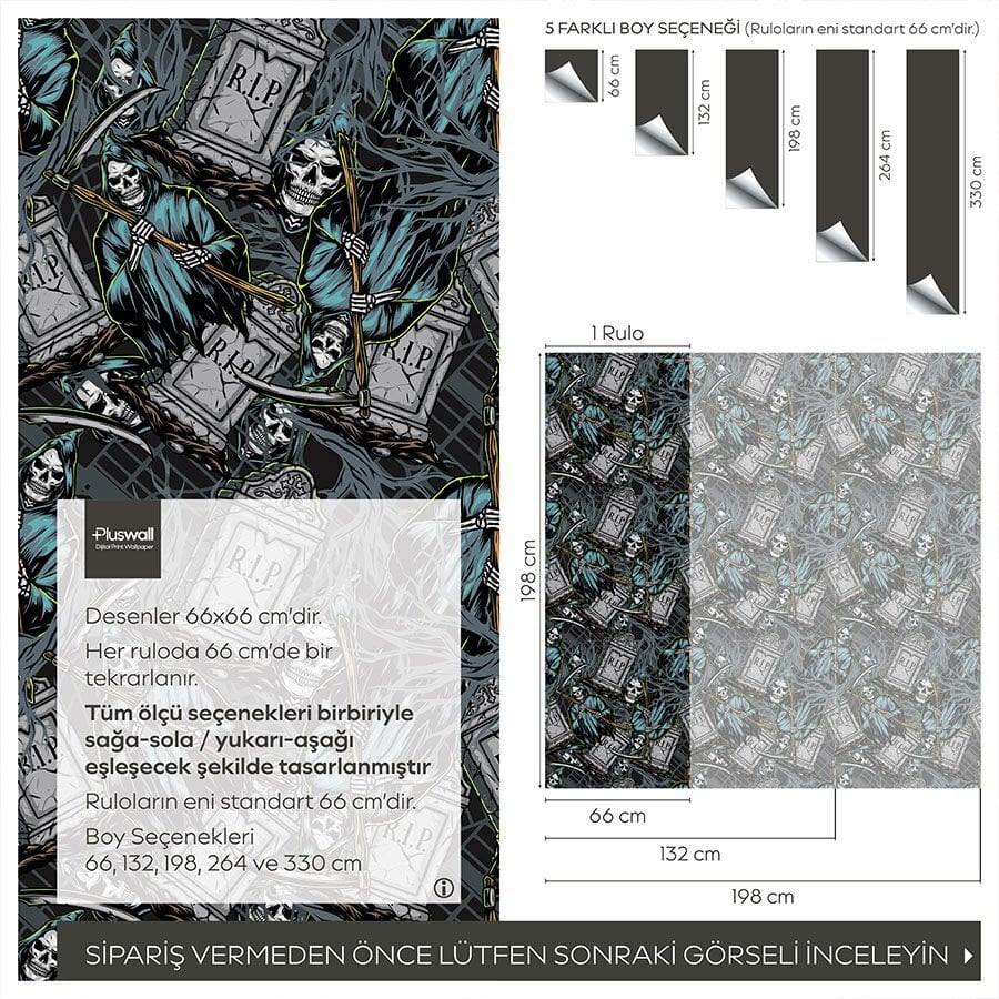 Gotik Mezarlık Ürkütücü Kendinden Yapışkanlı Duvar Kağıdı