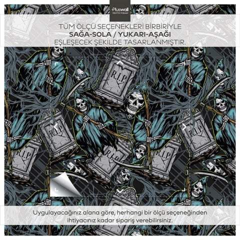 Gotik Mezarlık Ürkütücü Kendinden Yapışkanlı Duvar Kağıdı