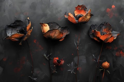 Minimalist Koyu Arkaplanlı Zarif Çiçekler Duvar Kağıdı, Ofis Duvar Kağıdı