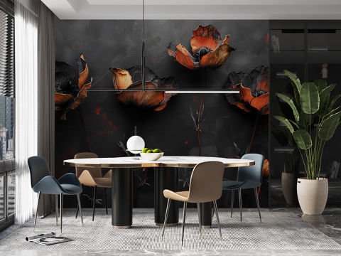 Minimalist Koyu Arkaplanlı Zarif Çiçekler Duvar Kağıdı, Ofis Duvar Kağıdı