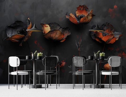 Minimalist Koyu Arkaplanlı Zarif Çiçekler Duvar Kağıdı, Ofis Duvar Kağıdı