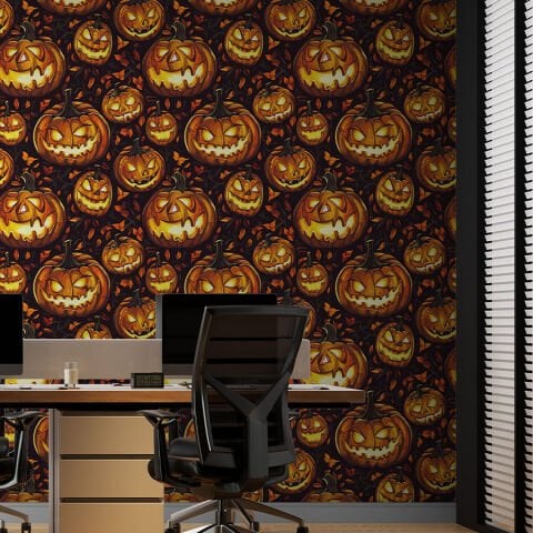 Ürkütücü Balkabağı Desenli Kendinden Yapışkanlı Duvar Kağıdı, Jack O'Lantern Duvar Kağıdı