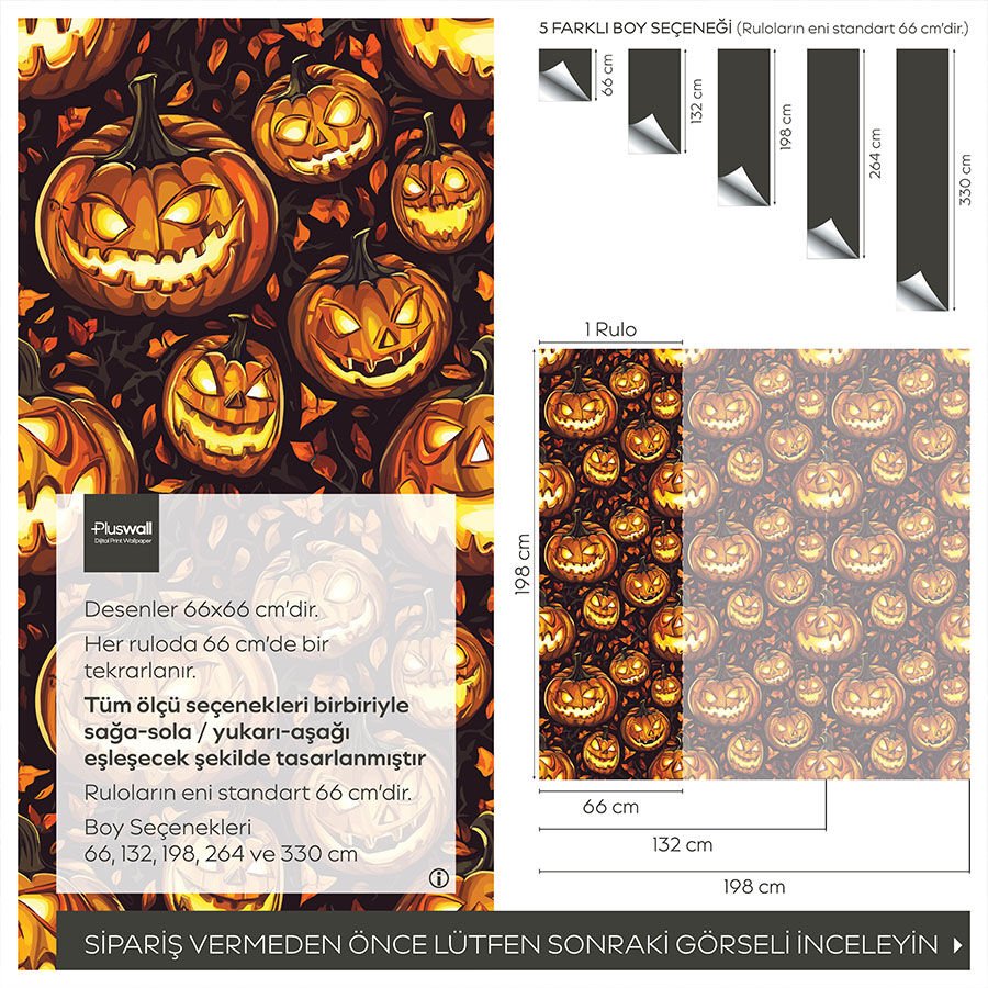 Ürkütücü Balkabağı Desenli Kendinden Yapışkanlı Duvar Kağıdı, Jack O'Lantern Duvar Kağıdı