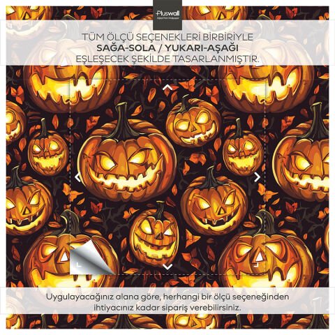 Ürkütücü Balkabağı Desenli Kendinden Yapışkanlı Duvar Kağıdı, Jack O'Lantern Duvar Kağıdı