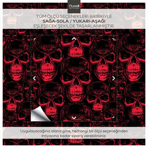 Kırmızı Gotik Kafatası Desenli Duvar Kağıdı, Çocuk Odası Kendinden Yapışkanlı Duvar Kağıdı