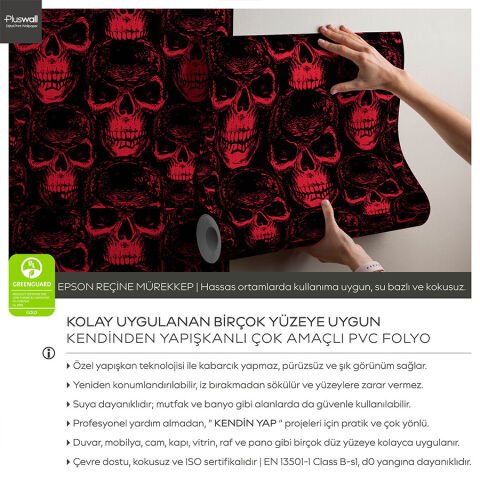 Kırmızı Gotik Kafatası Desenli Duvar Kağıdı, Çocuk Odası Kendinden Yapışkanlı Duvar Kağıdı