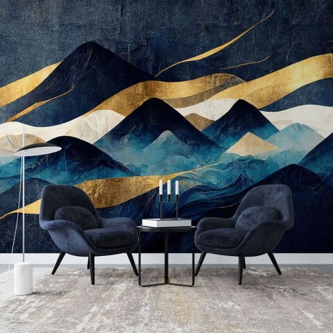Minimalist Dağlar Manzaralı Soyut Oturma Odası Duvar Kağıdı