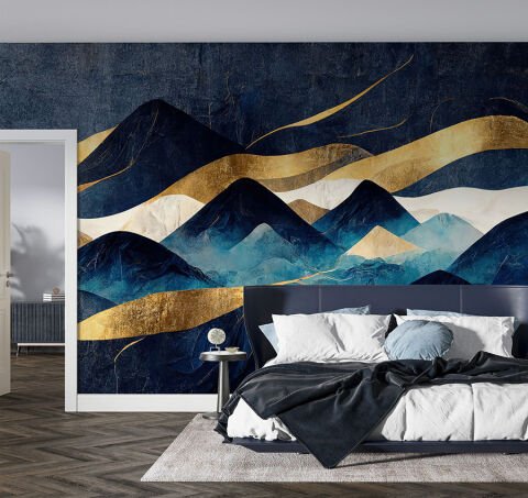 Minimalist Dağlar Manzaralı Soyut Oturma Odası Duvar Kağıdı