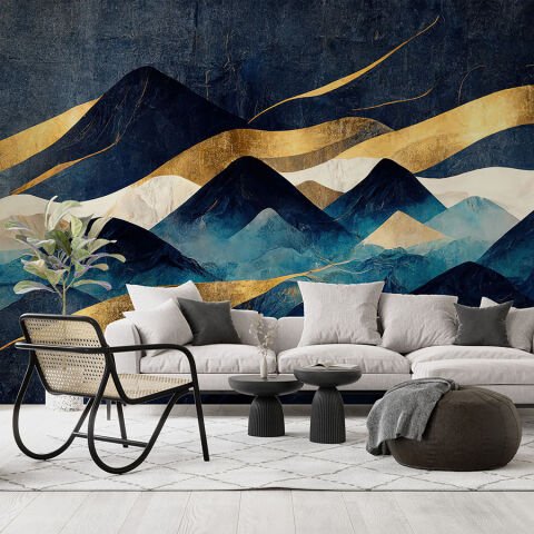 Minimalist Dağlar Manzaralı Soyut Oturma Odası Duvar Kağıdı