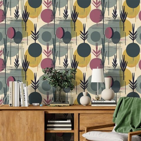 Retro Geometrik Soyut Duvar Kağıdı, Oturma Odası Kendinden Yapışkanlı Duvar Kağıdı