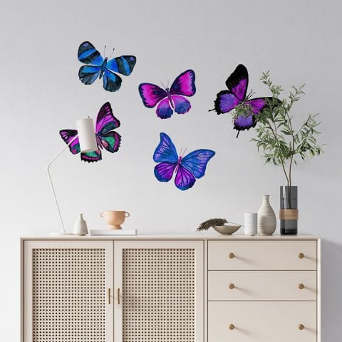 Renkli Kelebekler 5li Duvar Stickeri Seti | Kelebek Duvar Stickeri | 20x25cm
