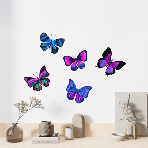 Renkli Kelebekler 5li Duvar Stickeri Seti | Kelebek Duvar Stickeri | 20x25cm