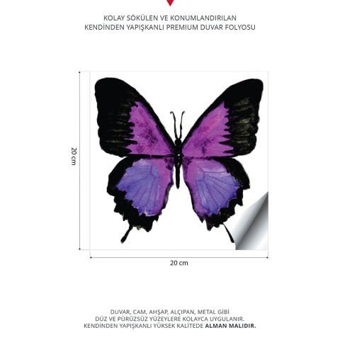 Renkli Kelebekler 5li Duvar Stickeri Seti | Kelebek Duvar Stickeri | 20x25cm