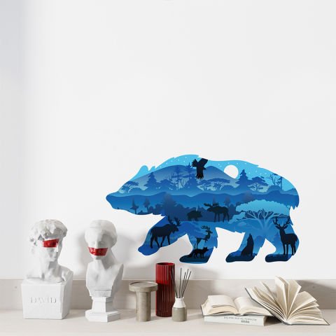 Safari Manzaralı Ayı Duvar Stickeri | Çocuk Odası Duvar Stickeri | 30x50cm