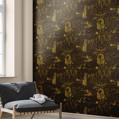 Antik Mısır Hiyeroglifler Duvar Kağıdı, Yatak Odası Kendinden Yapışkanlı Duvar Kağıdı