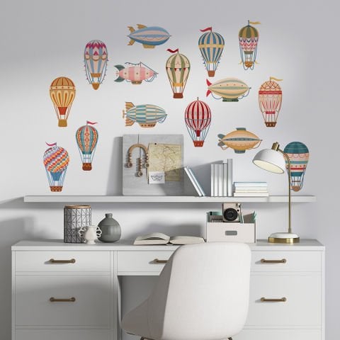 Sıcak Hava Balonları ve Zeplinler 15 Parça Duvar Stickeri Seti | 11x20cm
