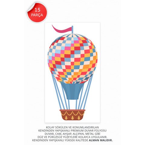 Sıcak Hava Balonları ve Zeplinler 15 Parça Duvar Stickeri Seti | 11x20cm