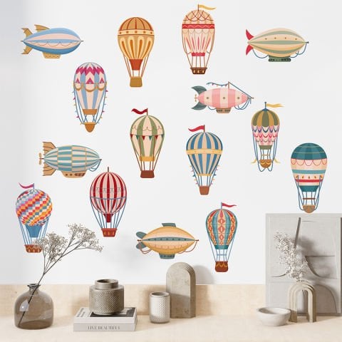 Sıcak Hava Balonları ve Zeplinler 15 Parça Duvar Stickeri Seti | 11x20cm