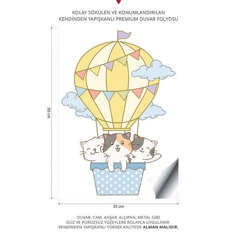 Sevimli Kediler ve Hava Bolunu Duvar Stickeri | 35x50cm