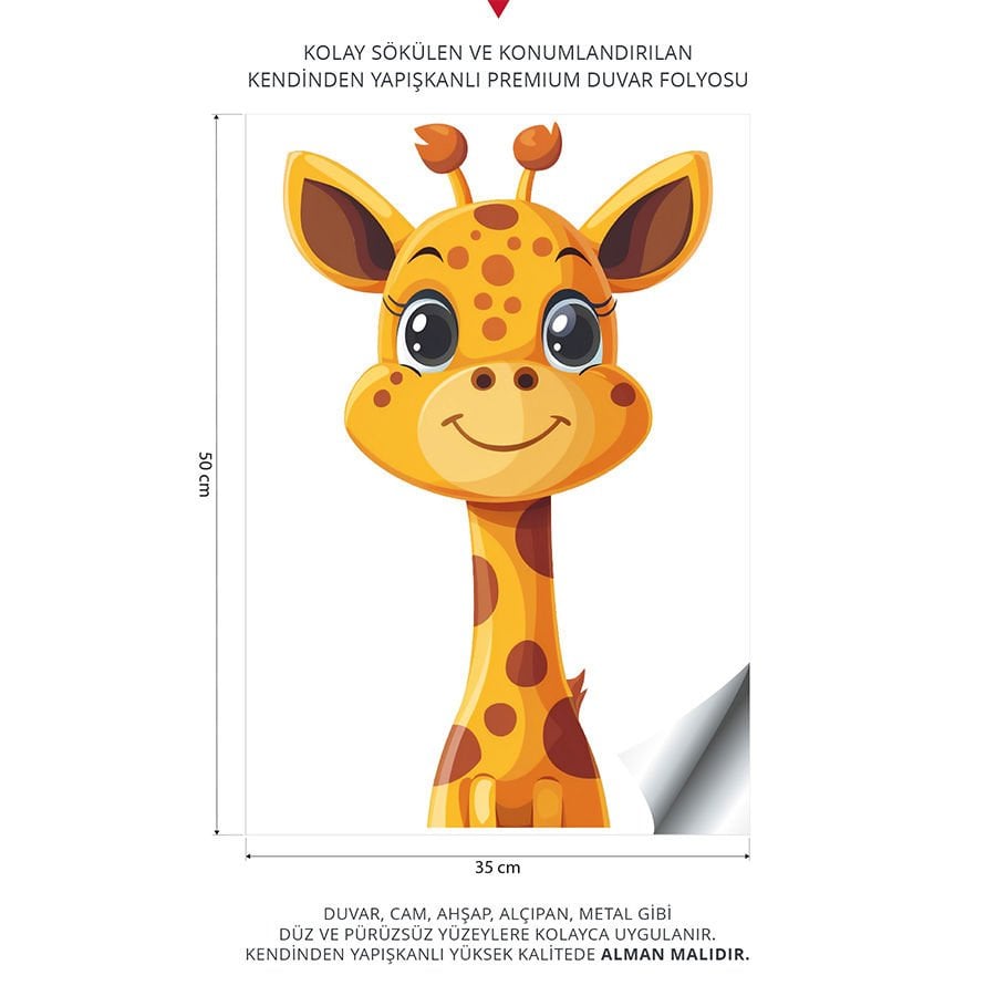 Sevimli Zürafa Duvar Stickeri | Kreş Anaokulu Duvar Stickeri | 35x50cm
