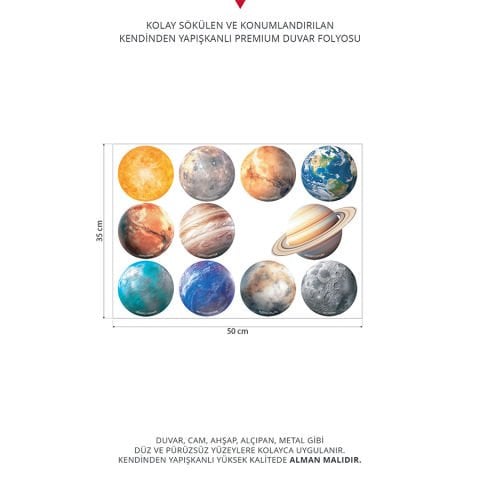 Güneş Sistemi Çocuk Odası Duvar Stickeri | Kreş Anaokulu Duvar Stickeri | Gezegenler Çıkartması