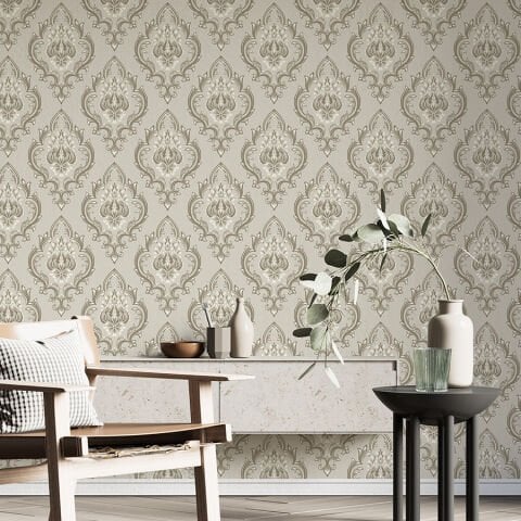 Barok Damask Desenli Duvar Kağıdı, Yatak Odası Kendinden Yapışkanlı Duvar Kağıdı