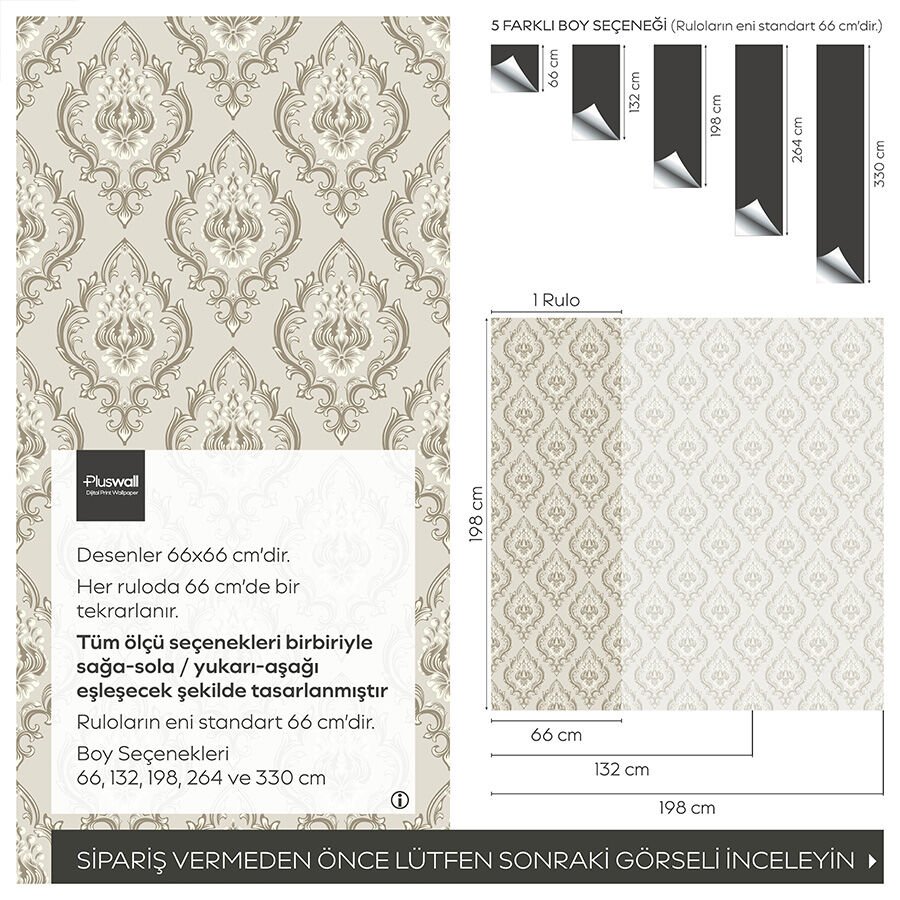 Barok Damask Desenli Duvar Kağıdı, Yatak Odası Kendinden Yapışkanlı Duvar Kağıdı