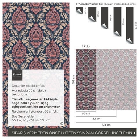 Zarif Çiçekli Damask Desenli Duvar Kağıdı, Kendinden Yapışkanlı DIY Duvar Kağıdı