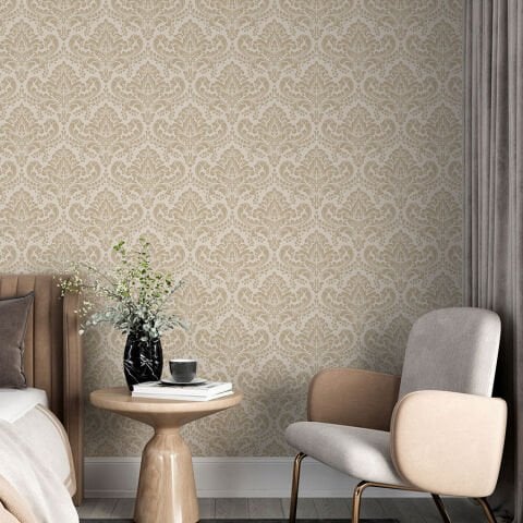 Klasik Barok Çiçek Desenli Duvar Kağıdı, Kendinden Yapışkanlı Yatak Odası Duvar Kağıdı