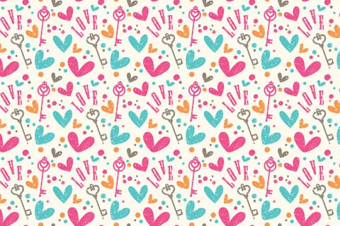 Pembe Mavi Kalpler Anahtar ve Love Yazılı Duvar Kağıdı