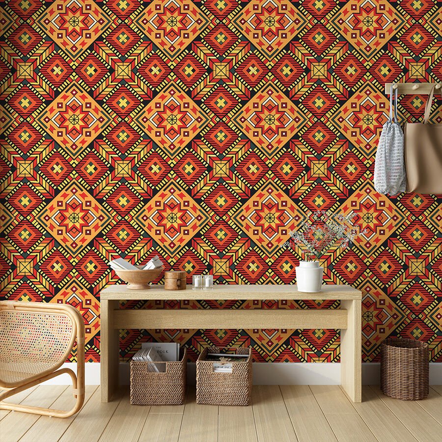 Hint Tarzı Geometrik Modern Yatak Odası Duvar Kağıdı, Kendinden Yapışkanlı Çok Amaçlı PVC Folyo