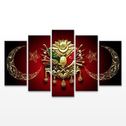 Osmanlı Arması 5 Parça Kanvas Tablo 60x100 Cm.