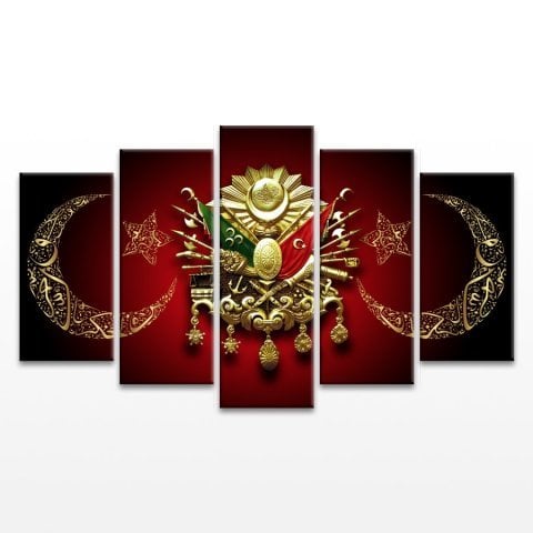 Osmanlı Arması 5 Parça Kanvas Tablo 60x100 Cm.