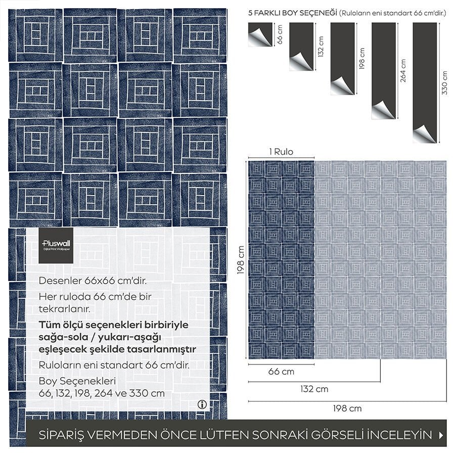 Mavi Geometrik Desenli Duvar Kağıdı, Çalışma Odası Kendinden Yapışkanlı Duvar Kağıdı