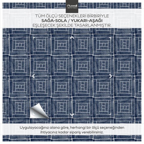 Mavi Geometrik Desenli Duvar Kağıdı, Çalışma Odası Kendinden Yapışkanlı Duvar Kağıdı