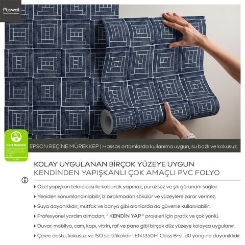 Mavi Geometrik Desenli Duvar Kağıdı, Çalışma Odası Kendinden Yapışkanlı Duvar Kağıdı