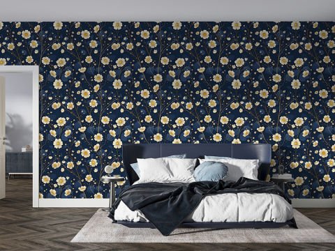 Narin Papatya Bahçesi Duvar Kağıdı, Minimalist Çiçekli Yatak Odası Duvar Kağıdı